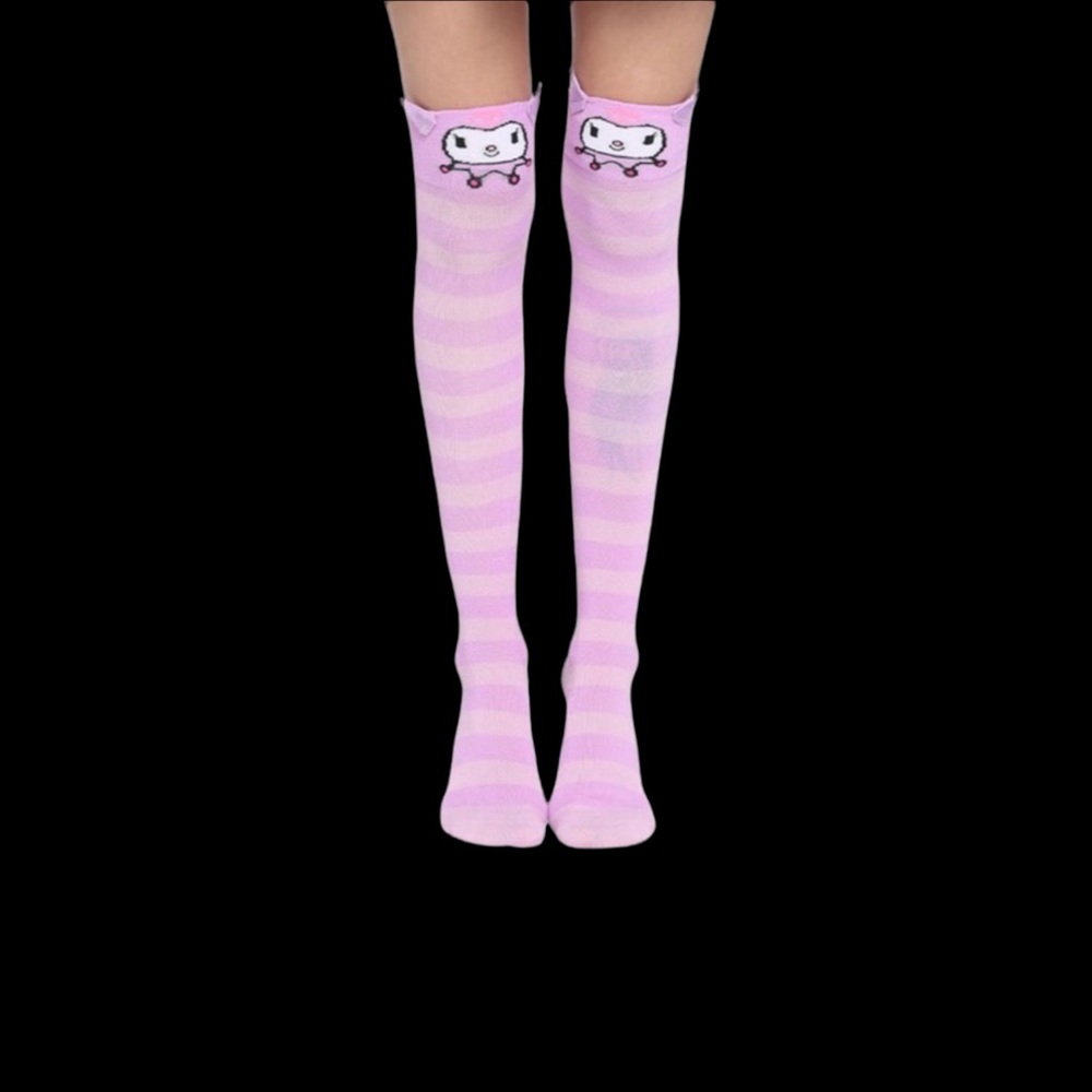 Kuromi knee-highs with lavender,pink strips 3D ears.NWT